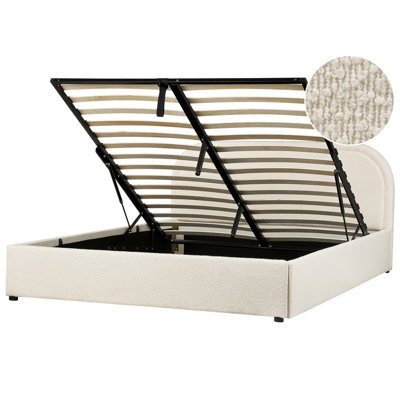 Beliani Ottoman Bed Boucle Quillien 160 X 200 Cm (Eu King Size) Light Beige - image 1