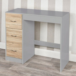 Urbn-Living Urbnliving Height  79.5Cm 3 Drawer Wooden Bedroom Dressing Computer Work Table Desk Grey Carcass And Oak Drawers Jewellery