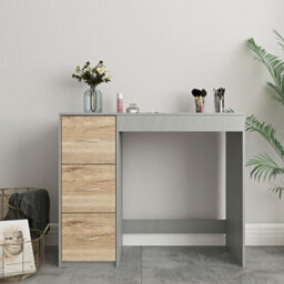 Urbn-Living Urbnliving Height  79.5Cm 3 Drawer Wooden Bedroom Dressing Computer Work Table Desk Grey Carcass And Oak Drawers Jewellery - thumbnail 2