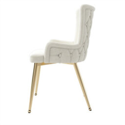 Abrihome Velvet Dining Chair, Set Of 2, Luxurious Living Room/bedroom Lounge Chair With Four Gold-Colored Metal Support Legs, Beige - thumbnail 6