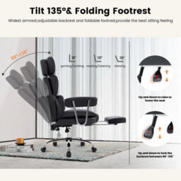 Black Big& Tall Pu Leather Office Chair With Footrest, High Back - thumbnail 4