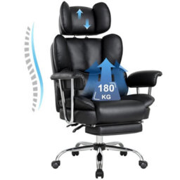Black Big& Tall Pu Leather Office Chair With Footrest, High Back - thumbnail 3
