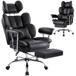 Black Big& Tall Pu Leather Office Chair With Footrest, High Back - thumbnail 6