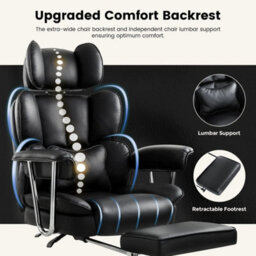 Black Big& Tall Pu Leather Office Chair With Footrest, High Back - thumbnail 5