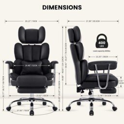 Black Big& Tall Pu Leather Office Chair With Footrest, High Back - thumbnail 2