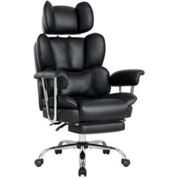 Black Big& Tall Pu Leather Office Chair With Footrest, High Back - thumbnail 1