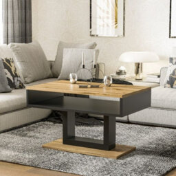 Tilo Modern Compact Coffee Table Wotan Oak Legs Black Finish Durable Laminated Board With Lower Storage Shelf - thumbnail 2