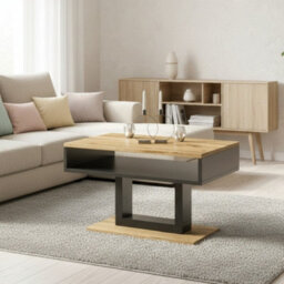 Tilo Modern Compact Coffee Table Wotan Oak Legs Black Finish Durable Laminated Board With Lower Storage Shelf