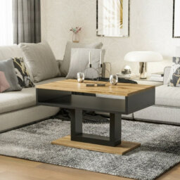 Tilo Modern Compact Coffee Table Wotan Oak Legs Black Finish Durable Laminated Board With Lower Storage Shelf - thumbnail 4