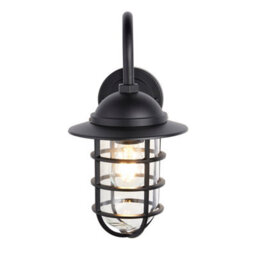 Anson Lighting Pallion Black With Caged Clear Glass Shade Modern 1 Light Outdoor Wall Light - thumbnail 9