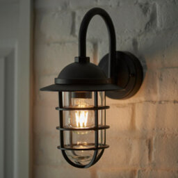 Anson Lighting Pallion Black With Caged Clear Glass Shade Modern 1 Light Outdoor Wall Light - thumbnail 2