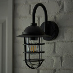 Anson Lighting Pallion Black With Caged Clear Glass Shade Modern 1 Light Outdoor Wall Light - thumbnail 5
