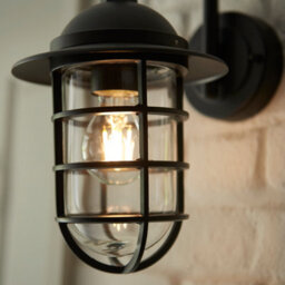 Anson Lighting Pallion Black With Caged Clear Glass Shade Modern 1 Light Outdoor Wall Light - thumbnail 7