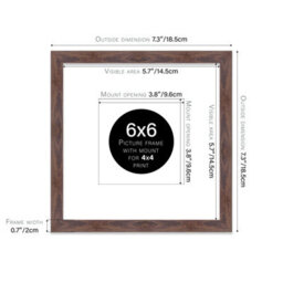 "6X6"" Walnut Picture Frame - 6X6"" Square Frame With 4X4"" Mount For 6X6""/4X4"" Pictures Classic Style Frame For Home Décor, 1 Pack" - thumbnail 2