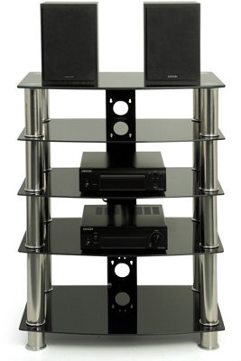 Homeology Galago 5-Shelf Premium Black Glass With Silver Legs Av Rack - image 1