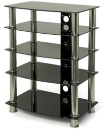 Homeology Galago 5-Shelf Premium Black Glass With Silver Legs Av Rack - thumbnail 6