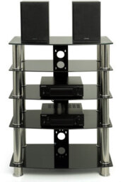 Homeology Galago 5-Shelf Premium Black Glass With Silver Legs Av Rack - thumbnail 1