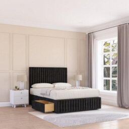 "Sloomy 4Ft6 Madison Divan Bed Base Black Plush ,no Drawers, 12"" Footboard & 26"" Struts Headboard - Double"