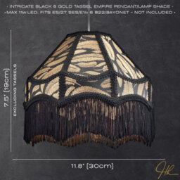 Happy Homewares Traditional Black Victorian Empire Pendant Shade With Tassels And Golden Leaves - thumbnail 6