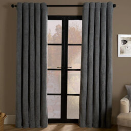 "OHS Teddy Fleece Eyelet Curtains Thermal Pair Ready Made, Grey - 90"" X 90""" - thumbnail 1