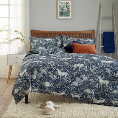 Deyongs Woodland Folk Printed Cotton Blend Navy Duvet Cover Set - Double - image 1