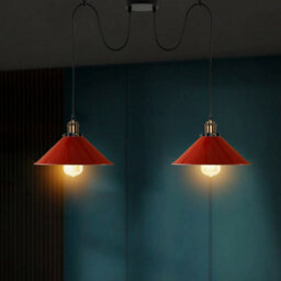 2 Head Spider Light With 2M Adjustable Cables, Vintage 22Cm Metal Red Shade Pendant Lamp Fixture For  Indoor Lighting - thumbnail 3