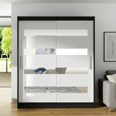 Westa Xiii 150 Cm Sliding Door Wardrobe With Mirrors Black White - image 1