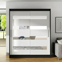 Westa Xiii 150 Cm Sliding Door Wardrobe With Mirrors Black White - thumbnail 1