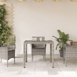 Berkfield Garden Table With Glass Top Grey 90X90X75 Cm Poly Rattan - thumbnail 3