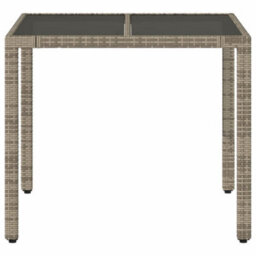 Berkfield Garden Table With Glass Top Grey 90X90X75 Cm Poly Rattan - thumbnail 4