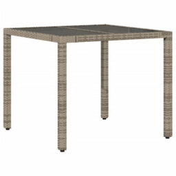 Berkfield Garden Table With Glass Top Grey 90X90X75 Cm Poly Rattan - thumbnail 6