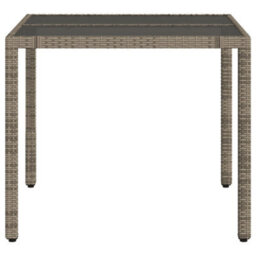 Berkfield Garden Table With Glass Top Grey 90X90X75 Cm Poly Rattan - thumbnail 5