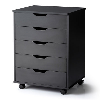 Costway 5 Drawer Rolling Storage Cabinet Mobile Chest Of Drawers Wooden Dresser Organizer Black - image 1
