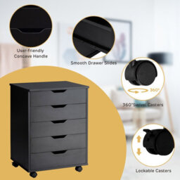 Costway 5 Drawer Rolling Storage Cabinet Mobile Chest Of Drawers Wooden Dresser Organizer Black - thumbnail 9