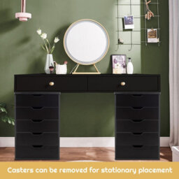 Costway 5 Drawer Rolling Storage Cabinet Mobile Chest Of Drawers Wooden Dresser Organizer Black - thumbnail 6