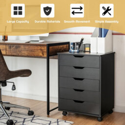 Costway 5 Drawer Rolling Storage Cabinet Mobile Chest Of Drawers Wooden Dresser Organizer Black - thumbnail 8