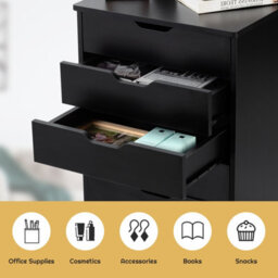 Costway 5 Drawer Rolling Storage Cabinet Mobile Chest Of Drawers Wooden Dresser Organizer Black - thumbnail 7