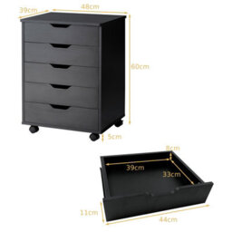 Costway 5 Drawer Rolling Storage Cabinet Mobile Chest Of Drawers Wooden Dresser Organizer Black - thumbnail 2