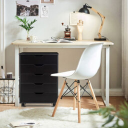 Costway 5 Drawer Rolling Storage Cabinet Mobile Chest Of Drawers Wooden Dresser Organizer Black - thumbnail 4