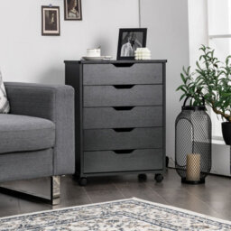 Costway 5 Drawer Rolling Storage Cabinet Mobile Chest Of Drawers Wooden Dresser Organizer Black - thumbnail 3