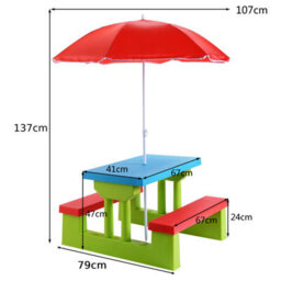 Costway Kids Picnic Table Bench Set Children Learning Eating Desk W/ Removable Umbrella - thumbnail 2