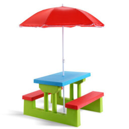 Costway Kids Picnic Table Bench Set Children Learning Eating Desk W/ Removable Umbrella - thumbnail 1