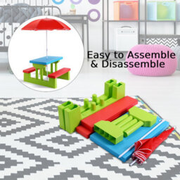 Costway Kids Picnic Table Bench Set Children Learning Eating Desk W/ Removable Umbrella - thumbnail 6