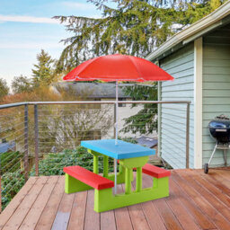 Costway Kids Picnic Table Bench Set Children Learning Eating Desk W/ Removable Umbrella - thumbnail 4