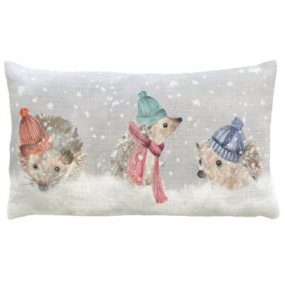 Evans Lichfield Snowy Hedgys Watercolour Printed Polyester Filled Christmas Cushion - image 1