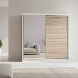 Vista 05 Sliding Door Wardrobe 150X200X61Cm Modern Wardrobe With Mirror White Mat Sonoma Finish - thumbnail 2
