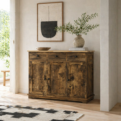Wyld Haus Vesudo Rustic Brown Sideboard - 3 Doors, 3 Drawers, 2 Shelves, 101Cm - image 1