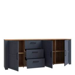 Wyld Haus Bramblecroft Large Navy Sideboard With Natural Oak Top 3 Door 3 Drawer - thumbnail 5
