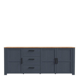 Wyld Haus Bramblecroft Large Navy Sideboard With Natural Oak Top 3 Door 3 Drawer - thumbnail 4