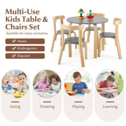 Costway 5-Piece Kids Table And Chair Set Children Wooden Activity Table 4 Curved Chairs - thumbnail 5